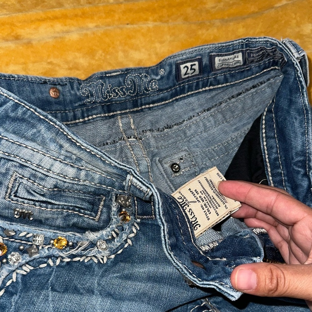 Miss Me Women's Blue Cuffef Capri with Embellished Pockets - Picture 4 of 9